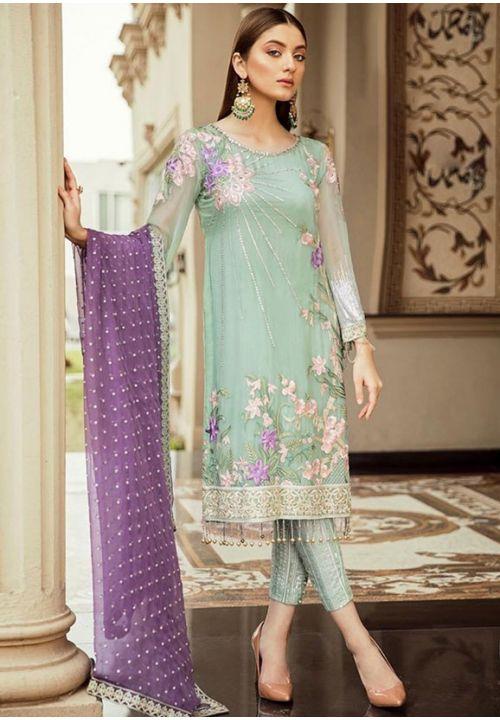 Grey Net Party Churidar Suit Cigratte Style Pants FZ0814