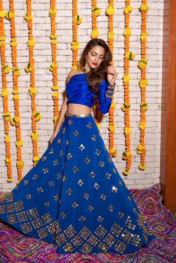 Buy now janhvi kapoor azure blue lehenga styled with a cropped