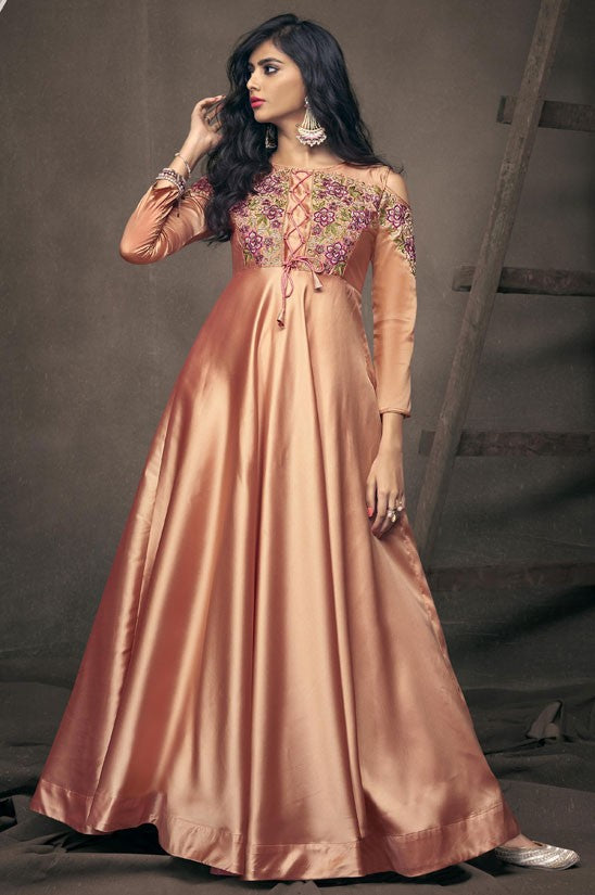 Silk Anarkali Gown In Dusty Pink Color - Hijab Online