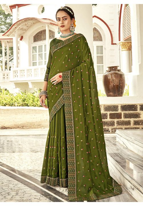 Saree, Green Saree, Silk Saree, Stitched Blouse, Ready to Wear Saree,  Designer Saree, Wedding Wear, Traditional Saree, Bridal Saree, RR-129 -   Norway