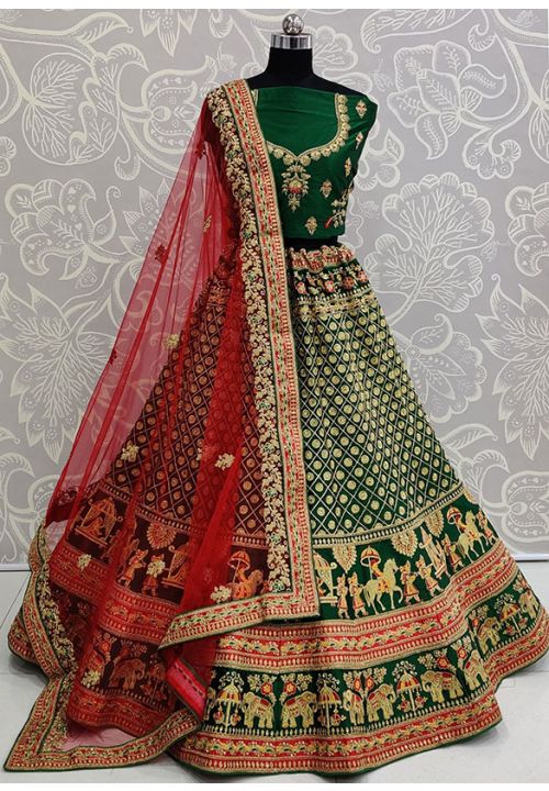 Lovely Teal Soft Net Dori, and Zarkan work lehenga Choli.