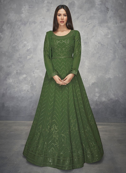 Designer Green Flared Georgette Anarkali Suit SFROY307001R –  ShreeFashionWear