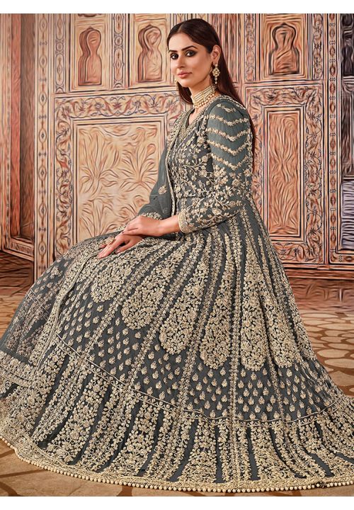 Blue Velvet Embroidered Bridal Anarkali Suit - Salwar Kameez Designer  Collection