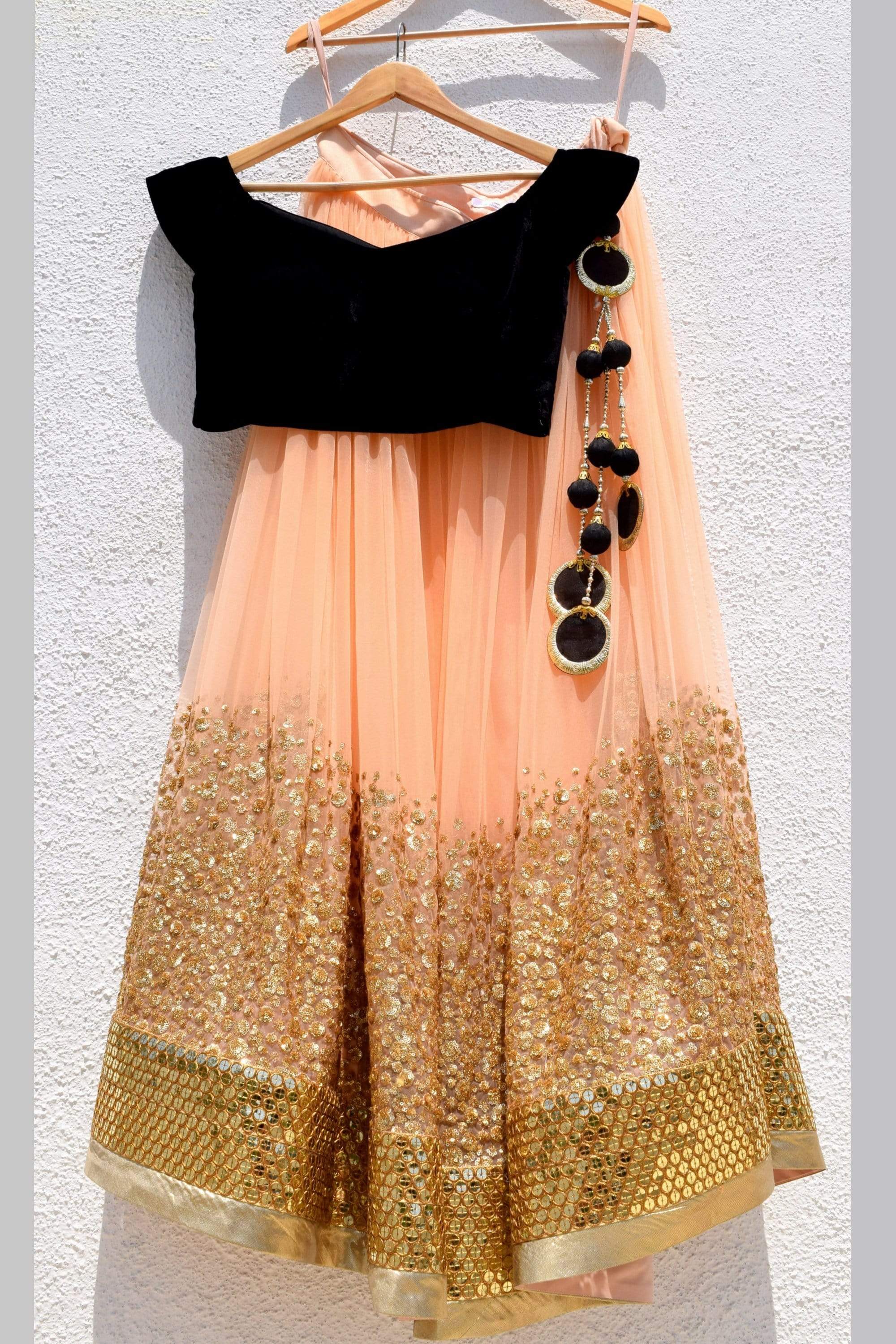 Buy Peach Net Lehenga For Women Online - Frontierraas