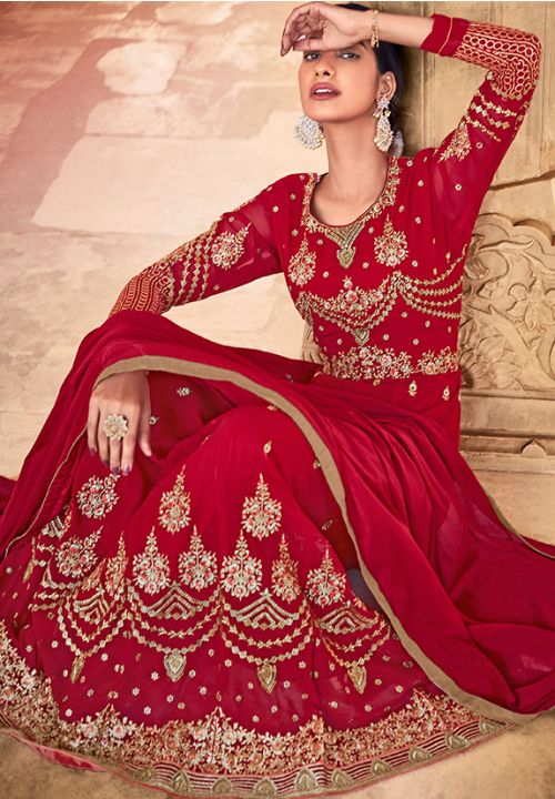 Red Bridal Wedding Georgette Indian Pakistani Anarkali Suit SFFZ130782 –  Siya Fashions