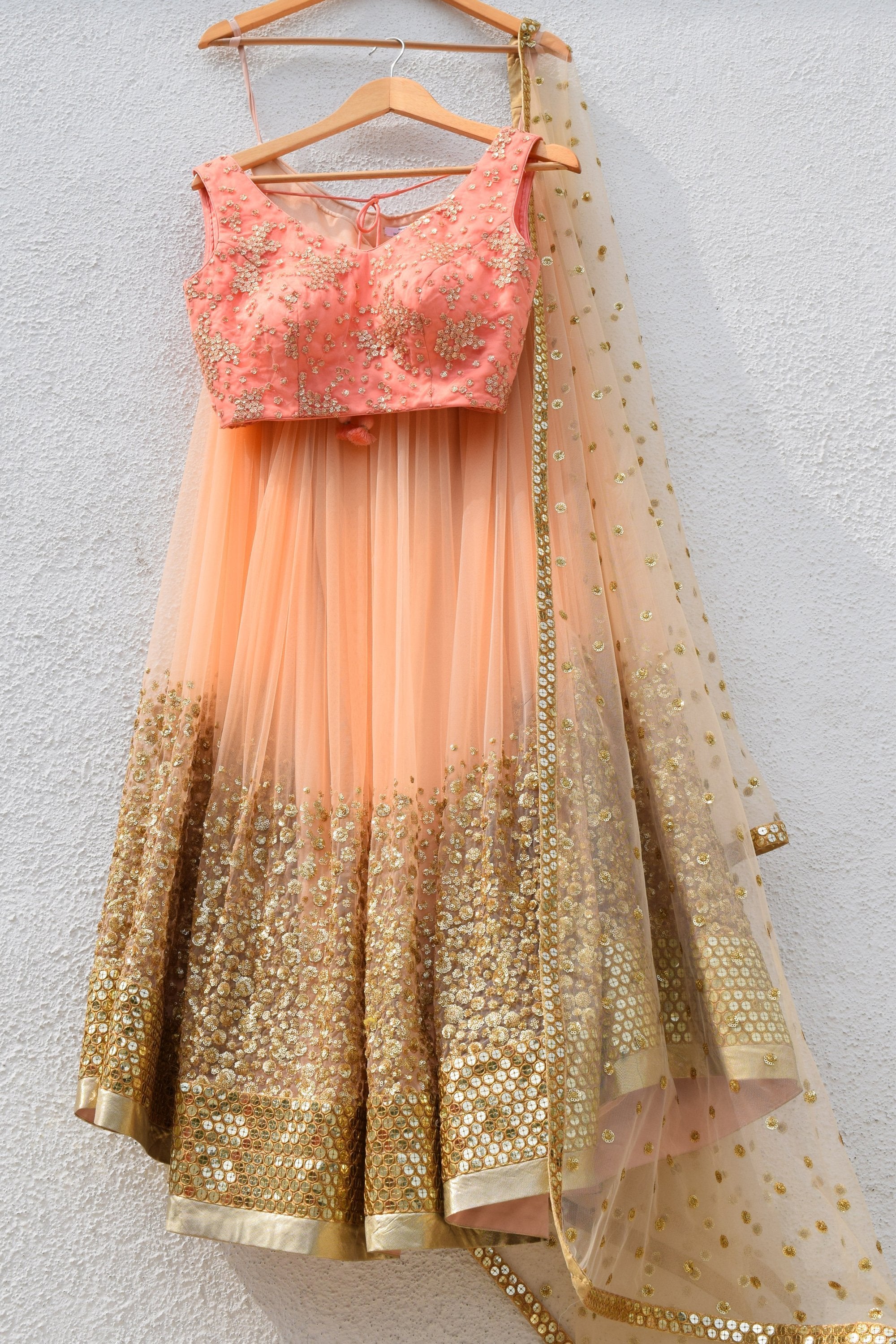 Shope Charming Peach Sequins Net Engagement Wear Lehenga Choli From Ethnic  Plus