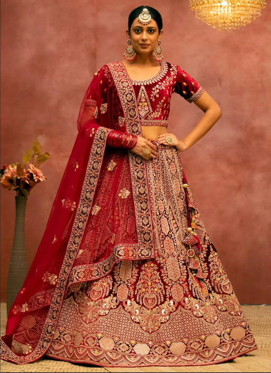 Bridal Indian Red Wedding Royal Haute Couture Lehenga BRID709NSP –  ShreeFashionWear