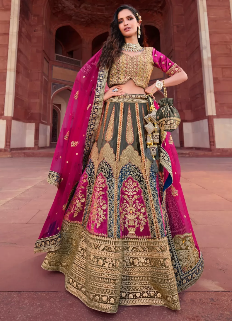 Wine Velvet Heavy work Designer Bridal Lehenga - Aazuri