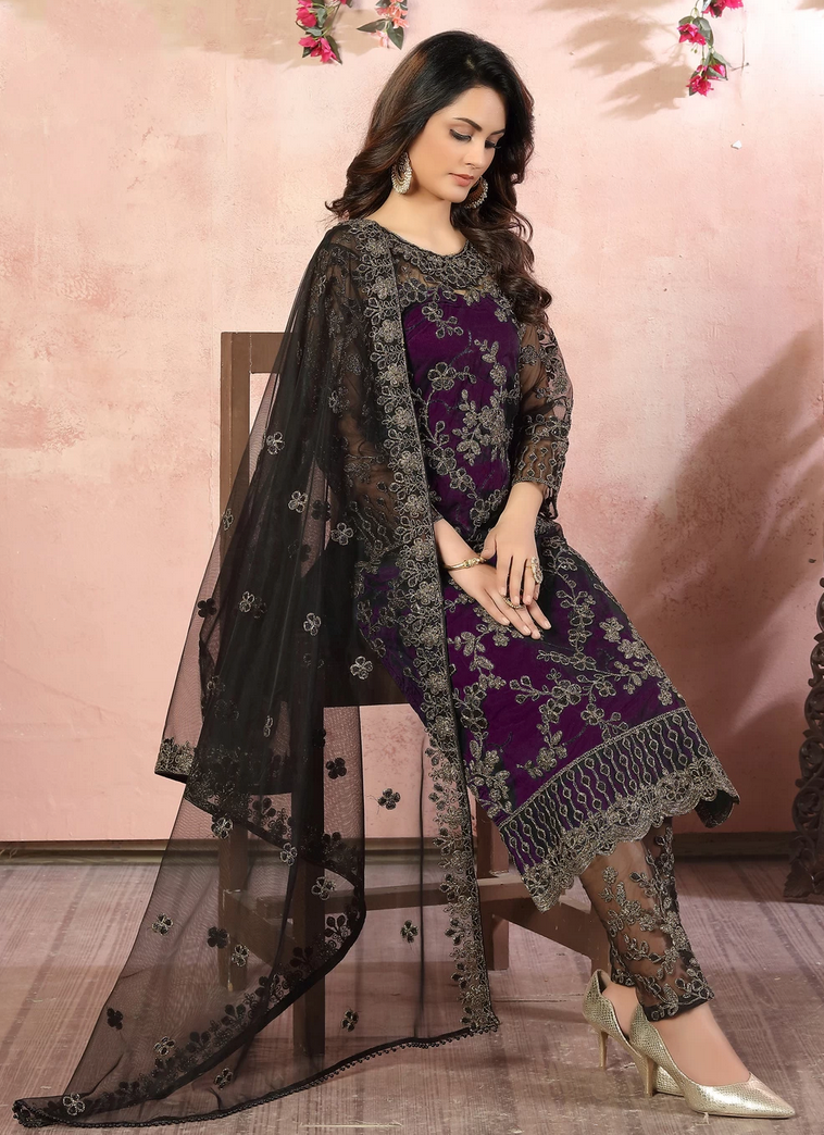 Buy Luxurious Pink Georgette Cigarette Pant Suit With Resham Work Online -  LSTV02500 | Andaaz Fashion