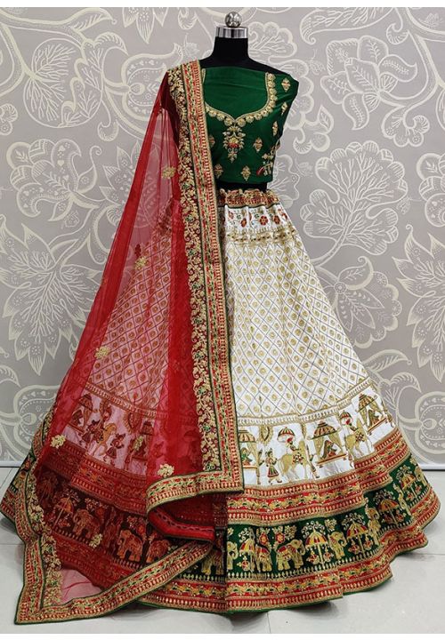 Blue Red & Gold Embroidered Lehenga Choli with Threadwork Dupatta – Gunj  Fashion