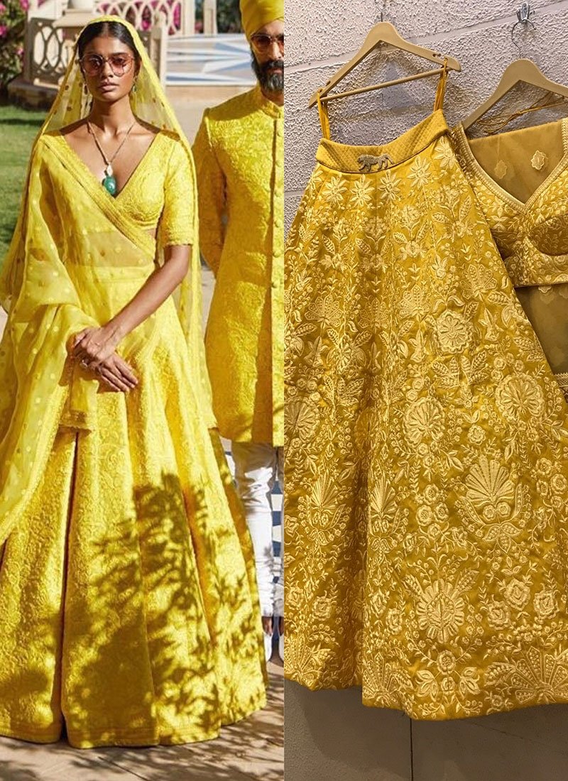 Yellow Color Georgette Lehenga Choli With Heavy Sequence Work Haldi Lehenga  Choli | Lehenga choli, Lehenga, Bridal lehenga choli