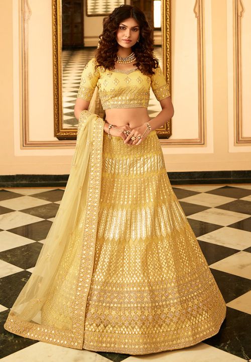 Nice Swarovski Yellow Lehenga Choli