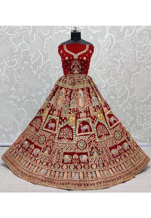 Red Designer Embroidered Bridal Lehenga at Rs 37000.00, Embroidered Bridal  Lehengas