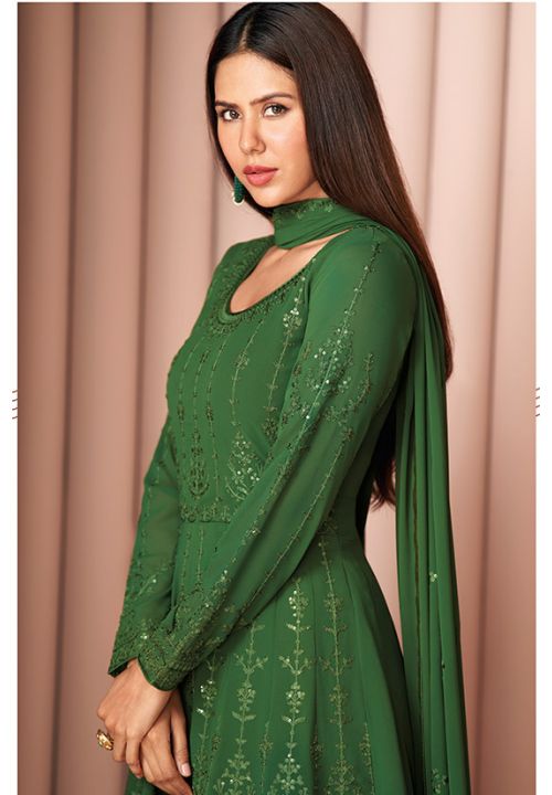 Green Heavy Long Palazzo Sharara Suit In Georgette SFSA333402 – Siya  Fashions