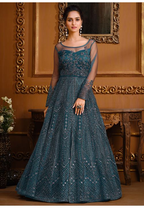 Buy Seema Gujral Gold Sequins Embroidered Net Gown Online | Aza Fashions