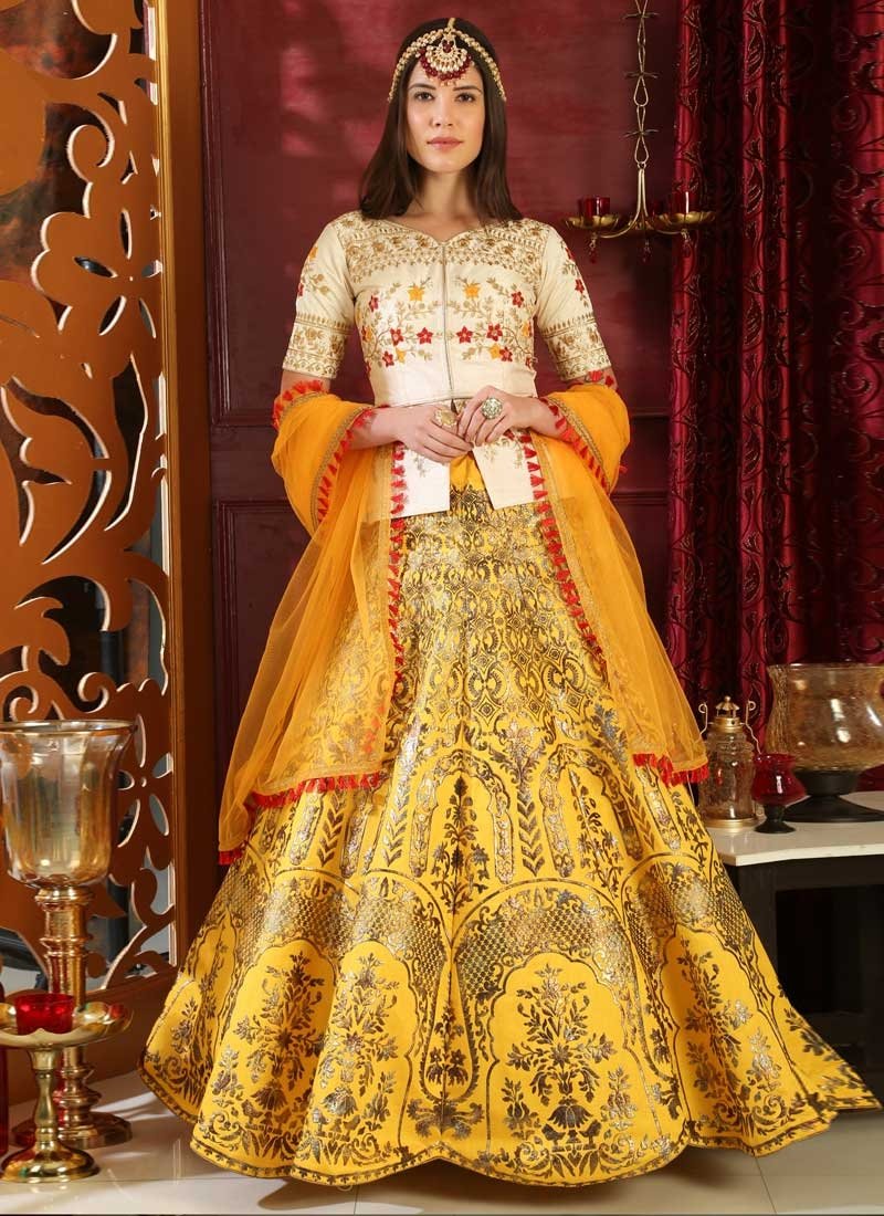 Hypnotizing Cream And Orange Color Designer Lehenga Choli