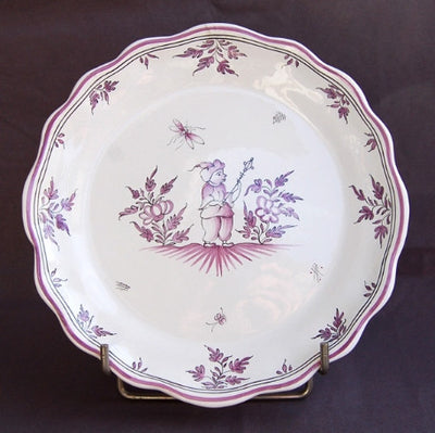 Creuse Feston Louis XV shallow plate with hand painted decoration Moustiers 6 violine