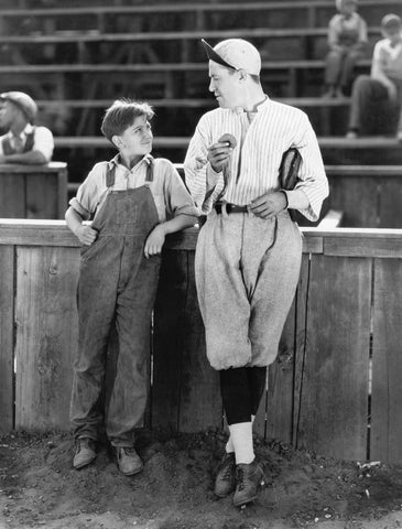 Vintage Baseball Player Talking to Boy