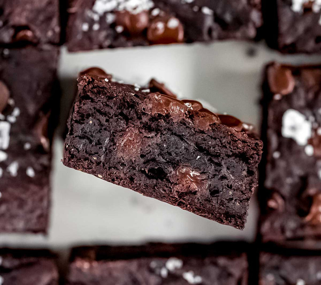 Fudgy vegan brownies with sea salt on top