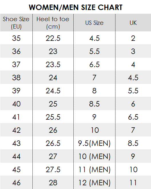Women Size Chart | UIN Footwear – SG UIN Footwear