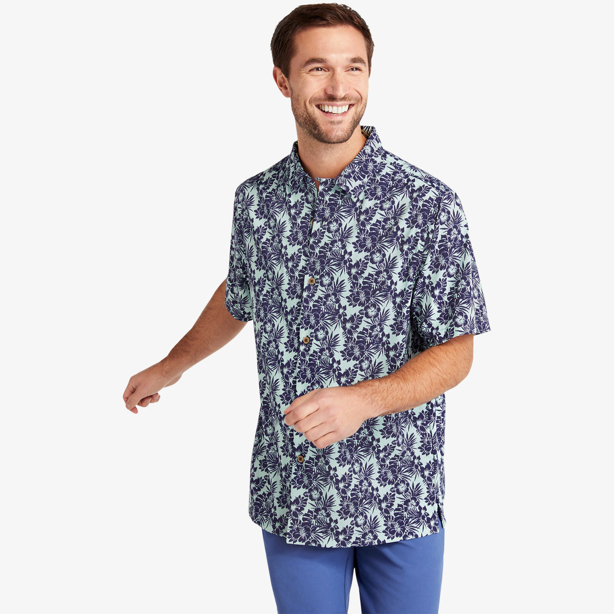 Capri Camp Shirt - Navy Aqua Floral Print - Mizzen+Main