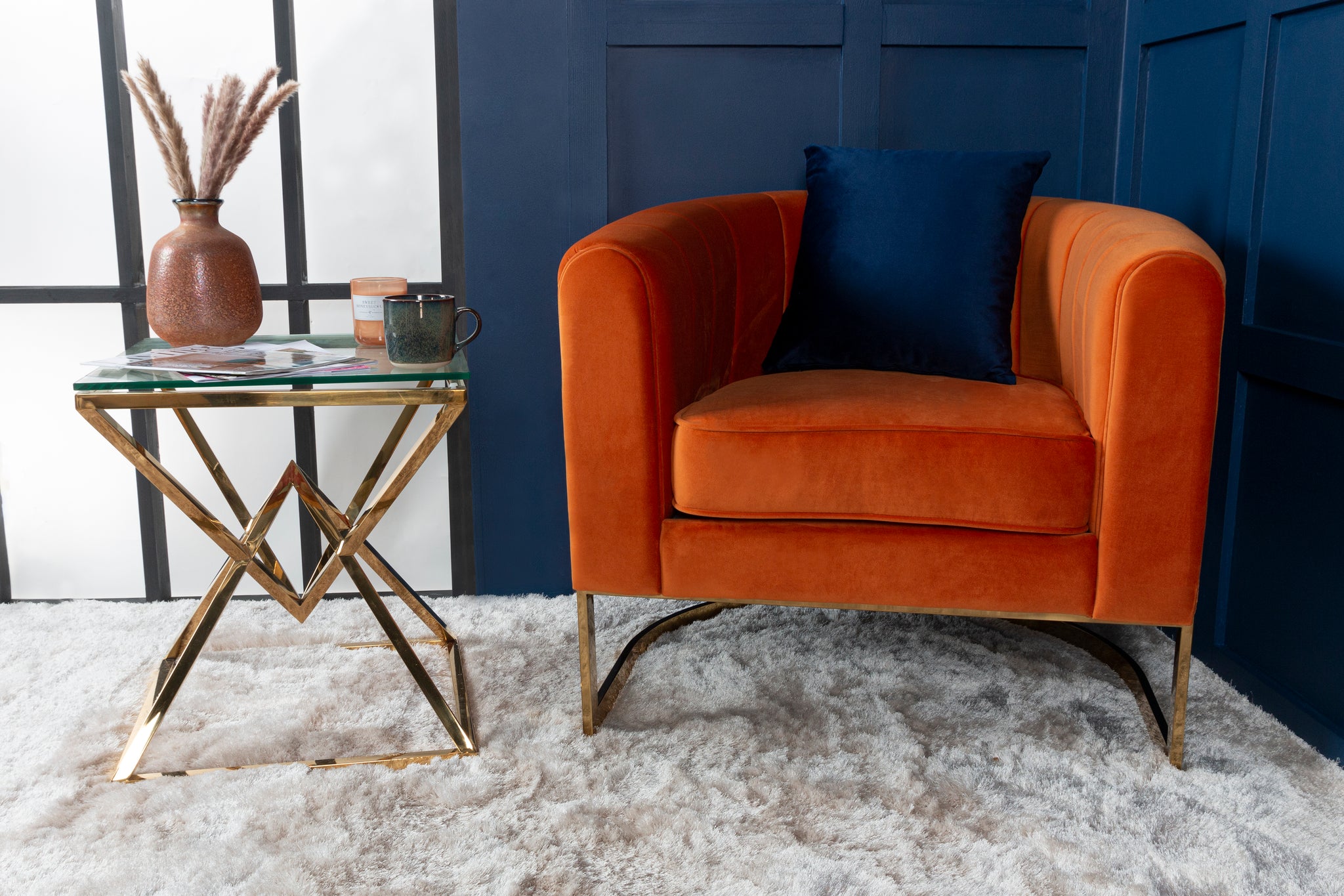 Burnt Orange Modern Gold occasional chair bucket fluted chair – BRIQ