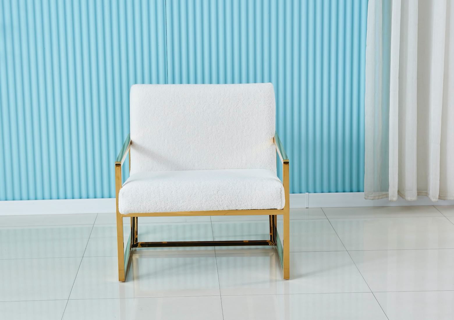 Briq Boucle White Armchair With Gold Polished Frame Occasional Chair