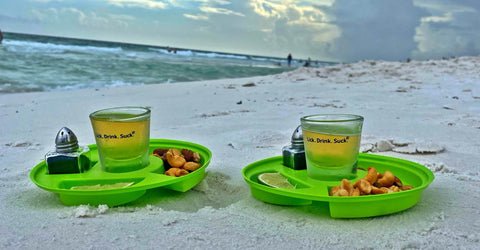 Lick. Drink. Suck.® with your shot-of-tequila kit on the beach! 