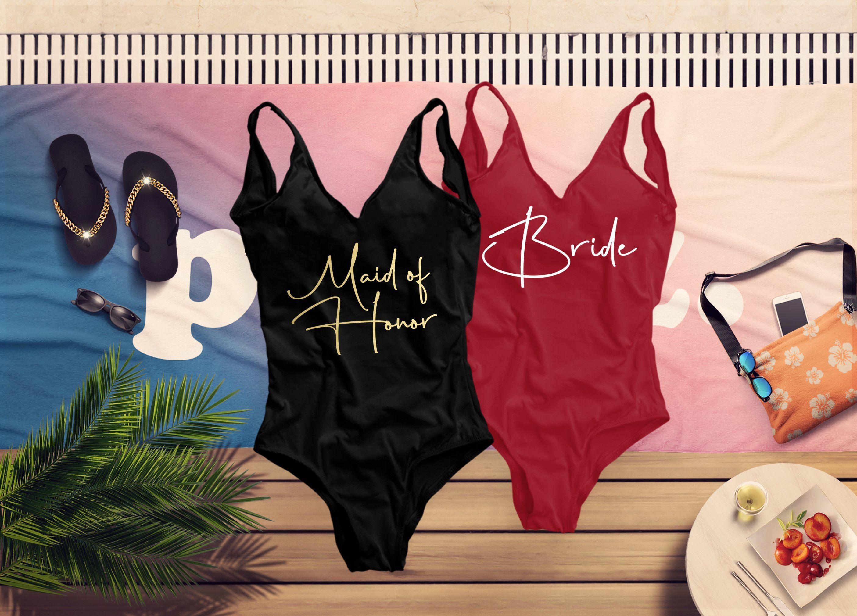 bride and bridesmaids swimsuits