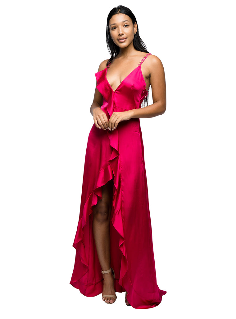 pink ruffle maxi dress
