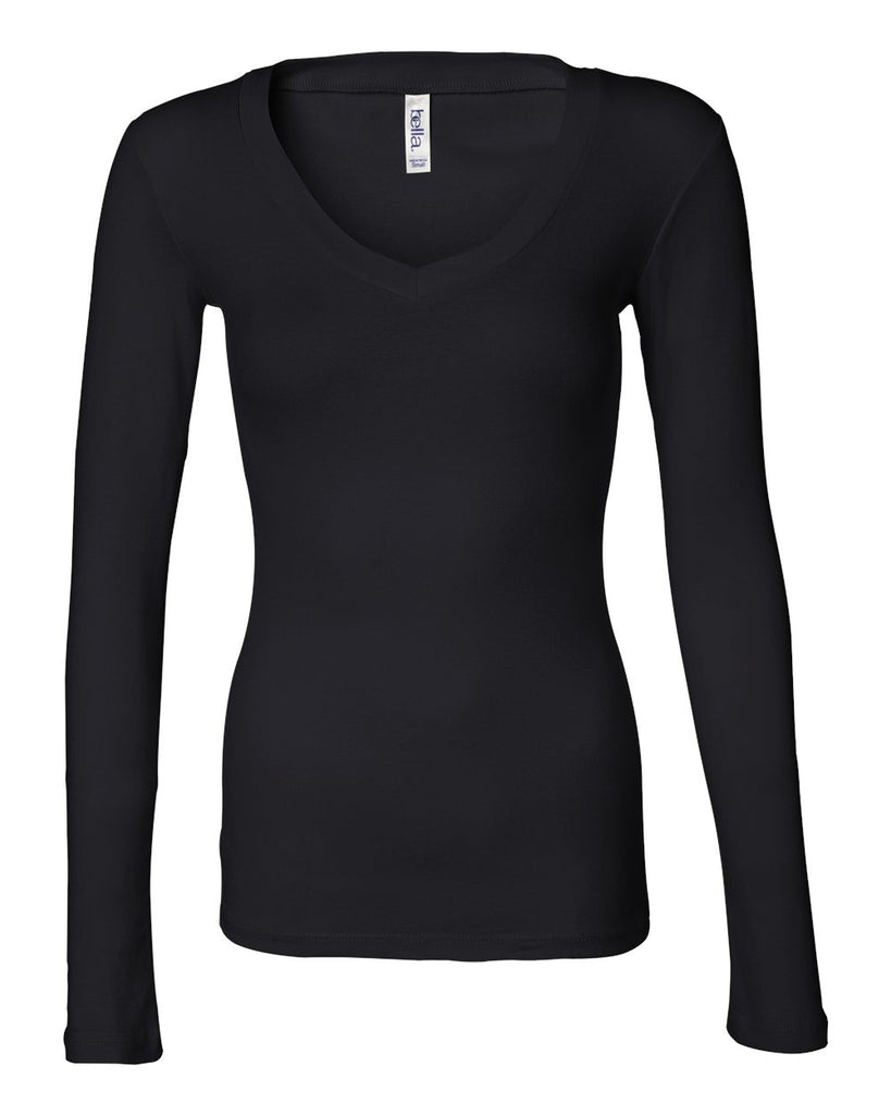 Bella + Canvas 8750 Ladies' Sheer Mini Rib Long Sleeve V-Neck T-Shirt ...