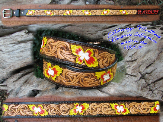 Tooled leather belts, Tooled Feather Belts, Hand Tooled Feather Belts