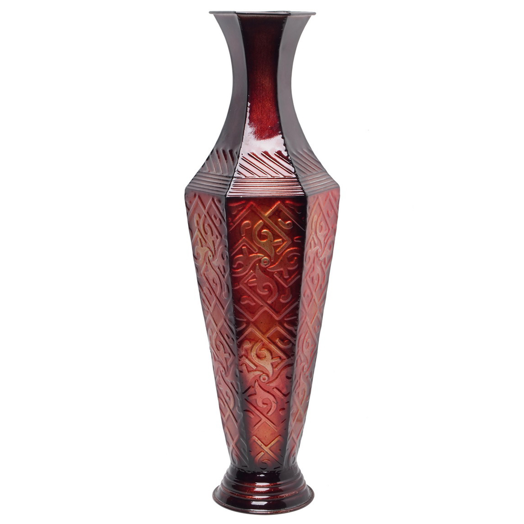 Hosley Decorative Red Black Embossed Metal Tall Floor Vase 23.5 Inch H ...