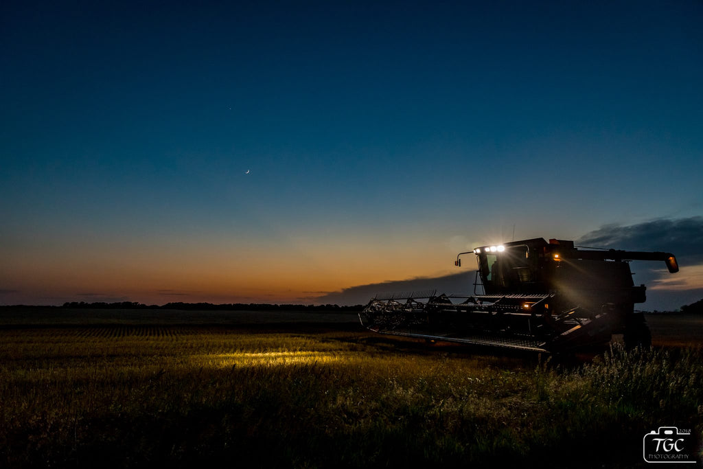 Night photo of farm combine