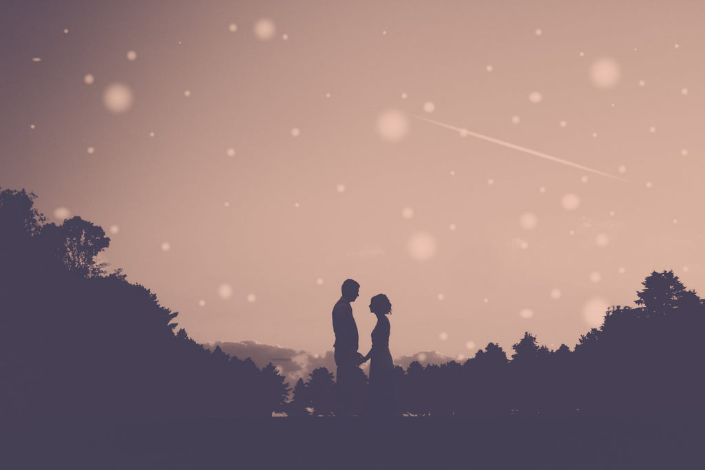 silhouette of couple in the snow