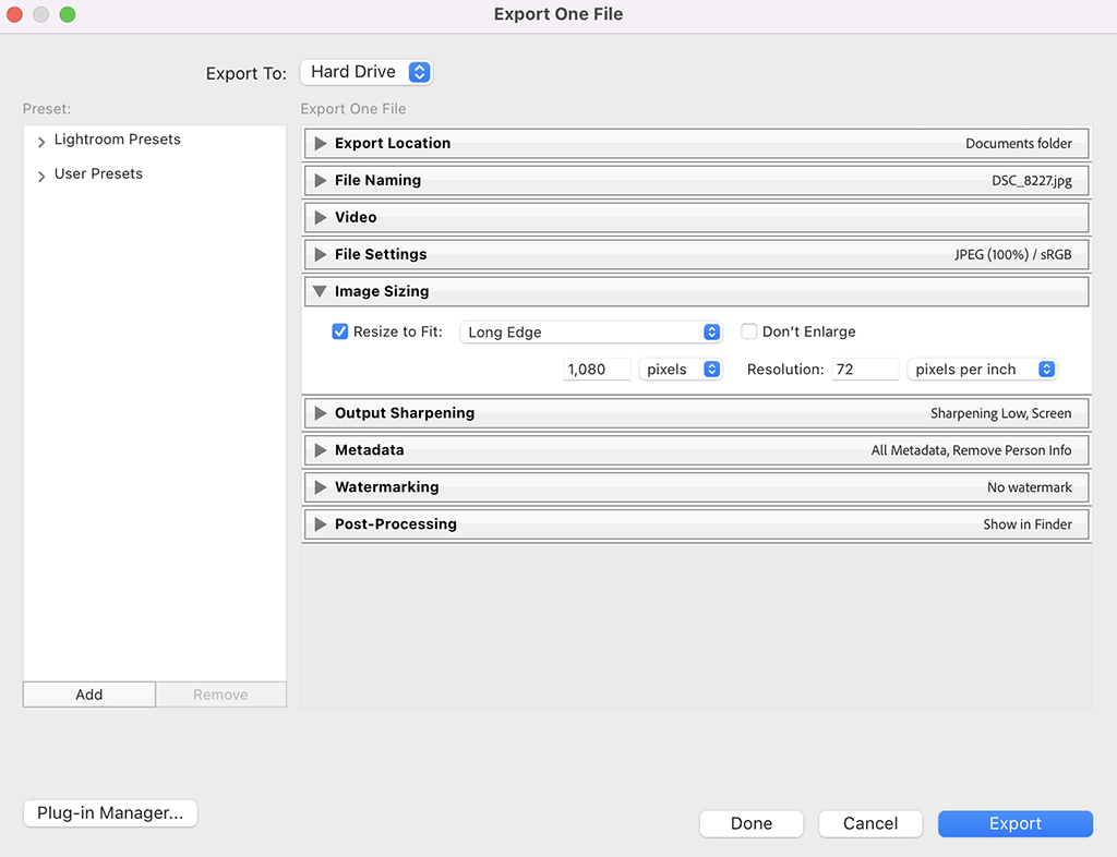 Export Lightroom for Facebook