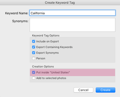 Lightroom Keyword Tags