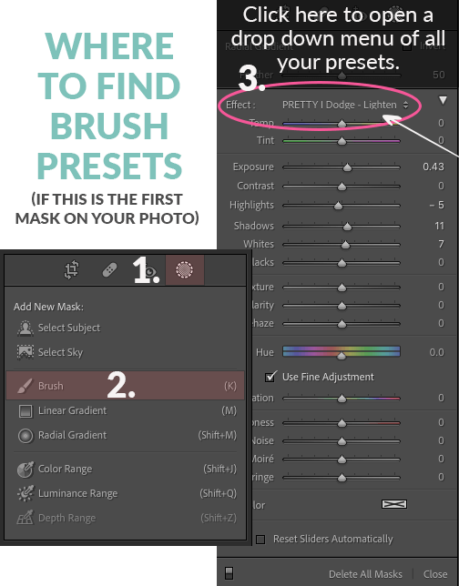 Where to find brush and filter presets in Lightroom Classic