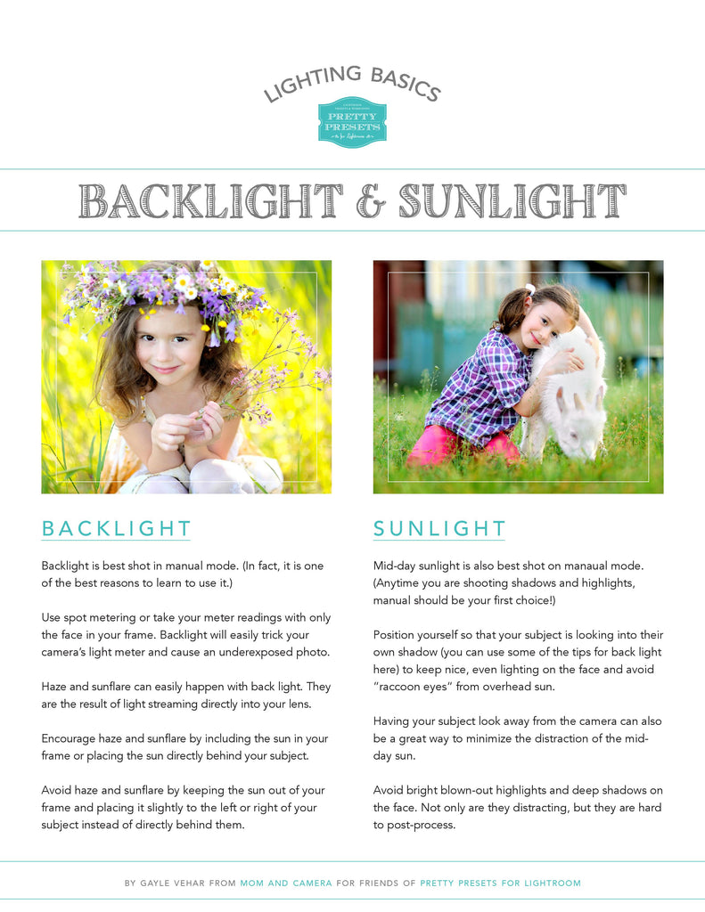 Free Photographers Cheat Sheet: Backlight and Sunlight