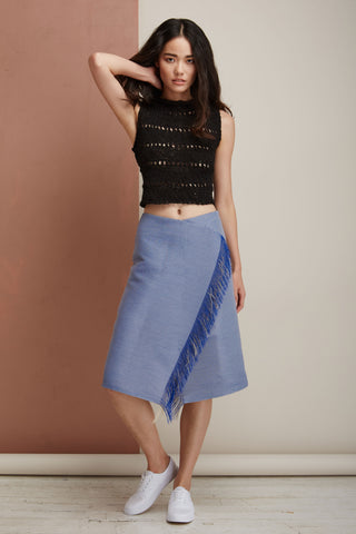 Voz SS16 Look 8 - Knit Crop Top + Fringe Wrap Skirt