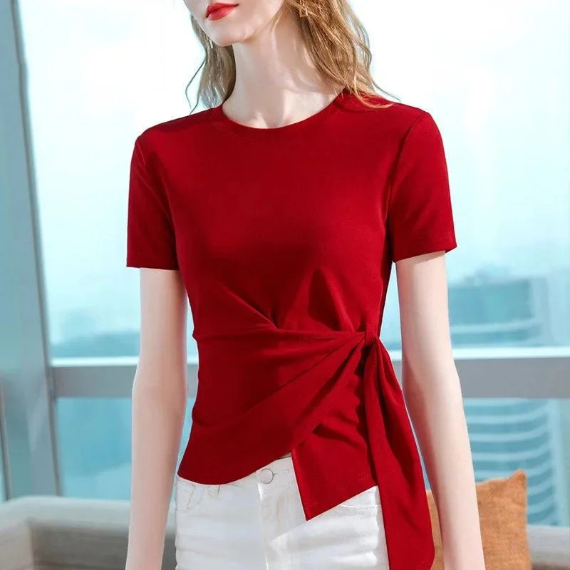 Women Lady Casual O-Neck Short Sleeve T-Shirts Tops