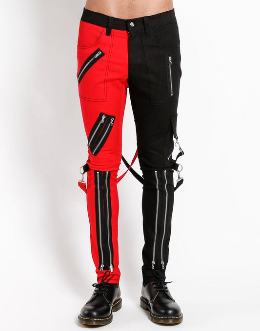 Adult 2-Tone Red Plaid & Black Pants - Punk