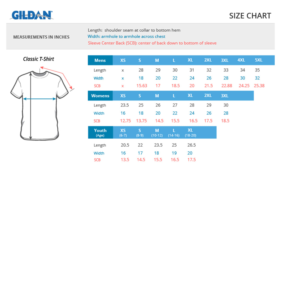 Gildan Long Sleeve T Shirt Size Chart