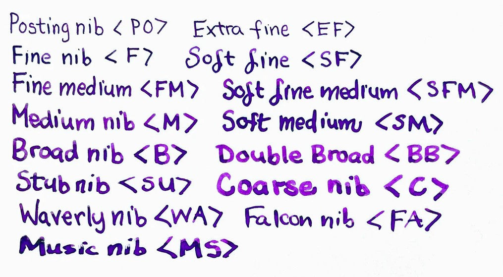 Fountain pen nib size compare