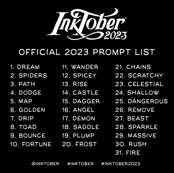 Inktober 2023 Prompt list
