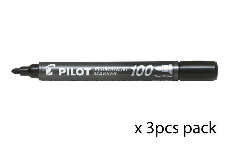 Permanent Marker 100 - Marker Pen - Fine Bullet Tip - 3pcs set