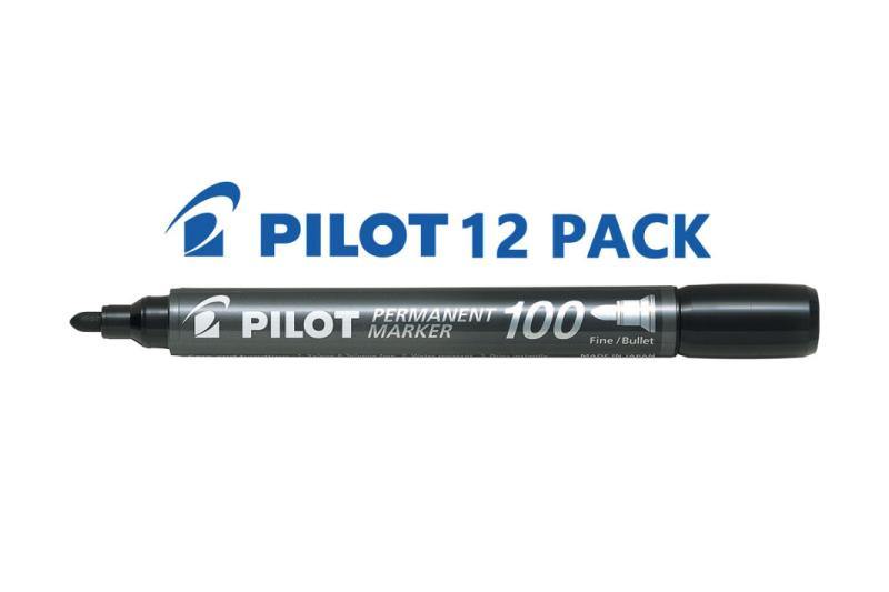 Permanent Marker 100 - Marker Pen - Fine Bullet Tip - 12 pcs Box