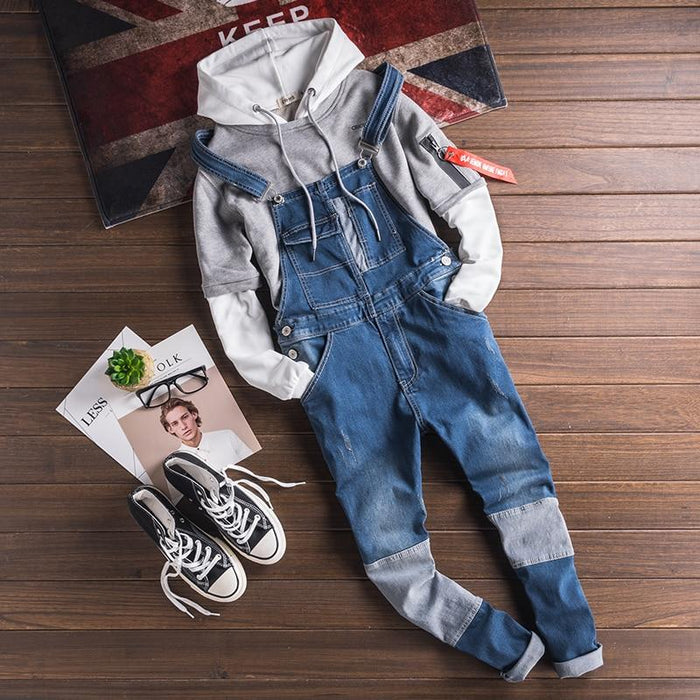 strap jeans jumpsuit