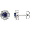 14K White Chatham® Created Blue Sapphire & 1/2 CTW Diamond Halo-Style Earrings - Siddiqui Jewelers