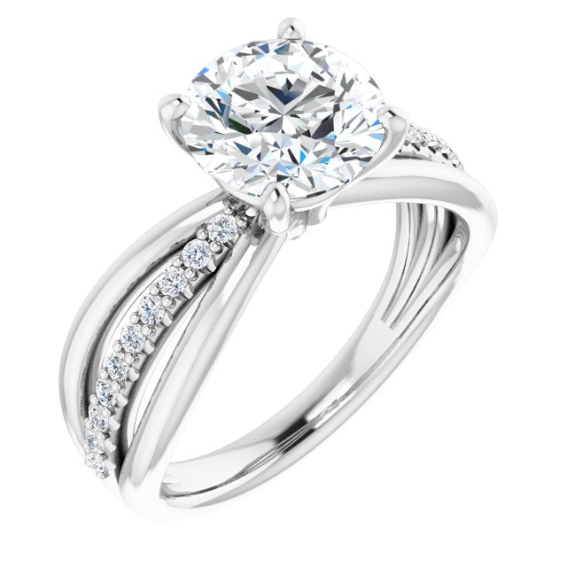 The Rissa Round Cut CZ Engagement Ring with Tri-Split Accented Band ...